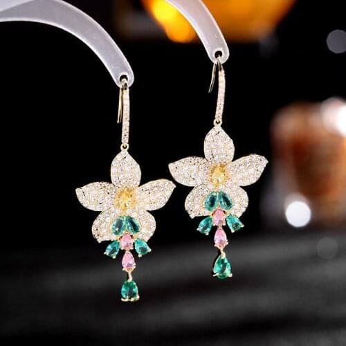 Earrings heavy color zircon tassel flower earrings female party dress adorn article exaggerated personality ear hook
