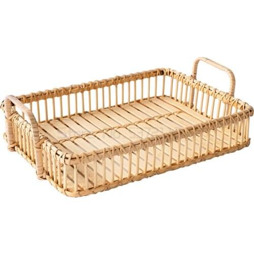 Serving Trays set decorative Simple retro handmade rattan household square storage tray Size L&S