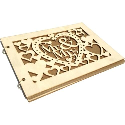40 Pages Wooden Mrs&Mr Wedding Guest Book Personalized Rustic Sweet Wedding Anniversary Gift Signature Book DIY Photo Frame