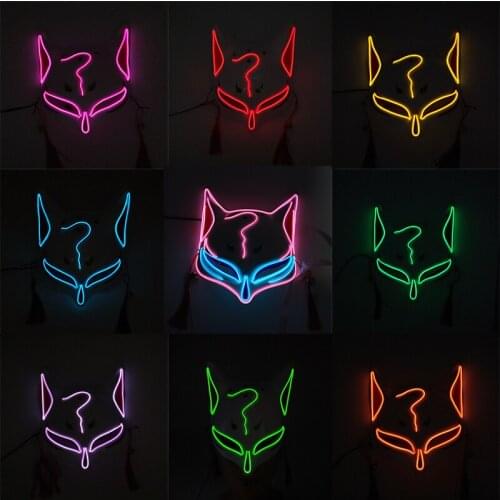 Glowing Japanese Cartoon Fox EL Wire Mask Cosplay Party Decor Luminous Led Anime Mask For Halloween Christmas Party