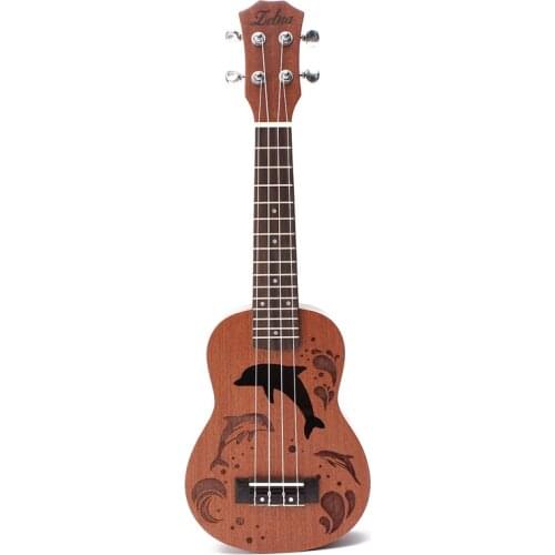 Укулеле 21 Inch 4 Nylon Strings Ukulele Sapele Dolphin Pattern Hawaii Ukelele Mini Guitar Soprano Rosewood Uke Music Instrument