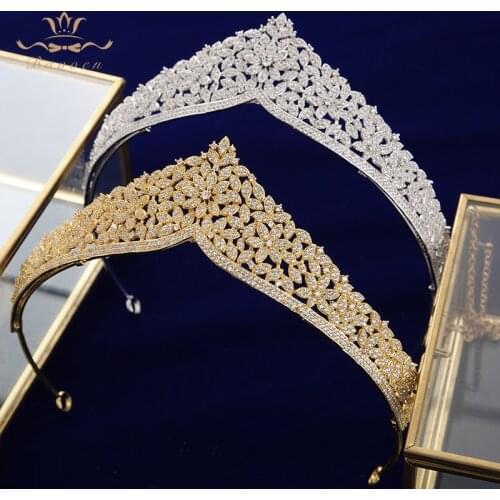 Top Quality European Brides Gold Flower Zircon Hairbands Crystal Tiara Crowns Wedding Hair Accessories Birthday Gift