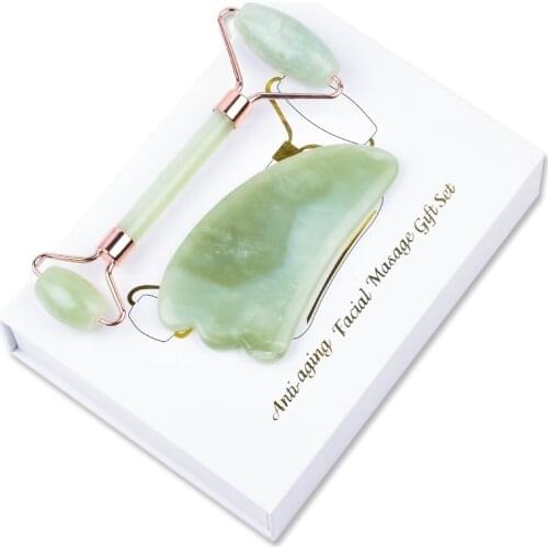 Xiuyan Jade Stone Roller Set Mineral Anti Cellulite Wrinkle Skin Care Lifting Tools with Gift Box for Face Body Neck Massage SPA