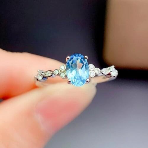 CoLife Jewelry Light Blue Topaz Ring 5mm*7mm Natural Topaz Silver Ring for Daily Wear 925 Silver Topaz Jewelry Gift for Wife