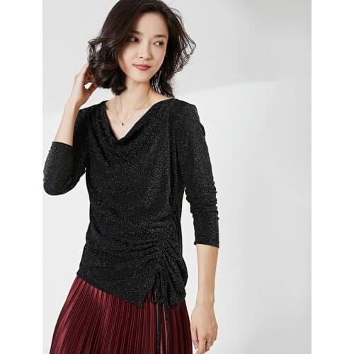 Spring 2021 New Sexy V-neck Mesh Bottoming Shirt for Women Thin Style Fashion Bright Silk T-shirt Long-sleeved T-shirt for Women