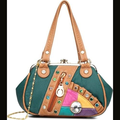 Women Leather Handbags Rainbow Colors Female Shoulder Bag Vintage Ladies Tote Bag Sac Diamonds Crossbody Bags for Women Chains