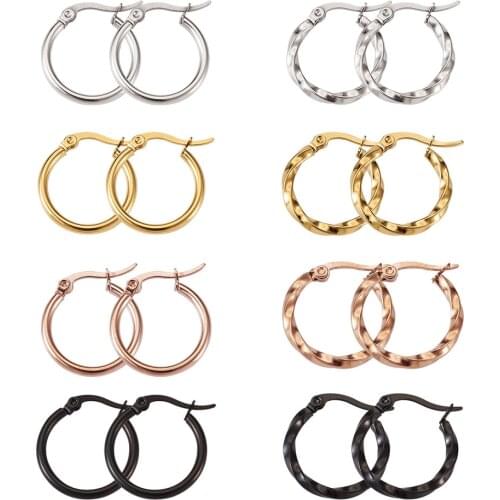 16Pcs Gold/Silver Plated Titanium 20/40mm Round Hoop Earrings Circle Twist Earring For Women Party Wedding Jewelry Allergy Free