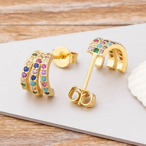 Hot Sale 11 Styles Korean 24k Real Gold Temperament Claw Shape CZ Stud Earrings for Women Party Wedding Engagement Jewelry Gift
