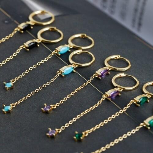 925 Sterling Silver Earring Fashion Colorful Horse Eye Zircon tassel Long Drop Earring Temperament Woman Girl Ear Jewelry