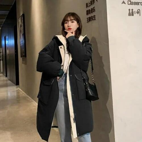 Womens Long Winter Coat Korean Fashion Loose Hooded Thicken Warm Cotton Padded Parka Oversize Chic Female Harajuku Overcoat