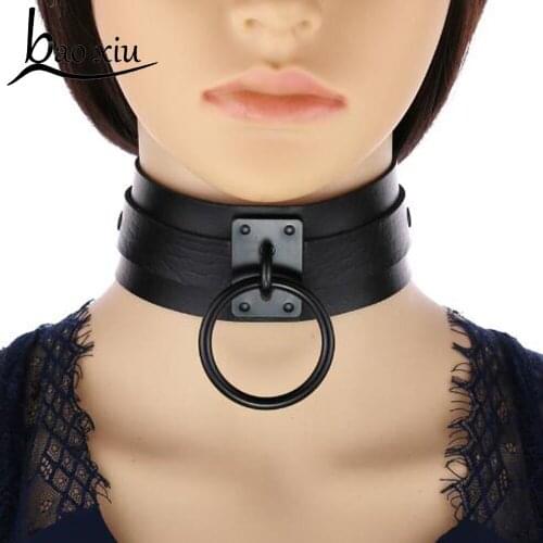 Women Goth Leather Collar Chain Necklace Choker O-ring Sexy Bondage Punk Harness Harajuku Punk Rivet Straps Statement Necklace