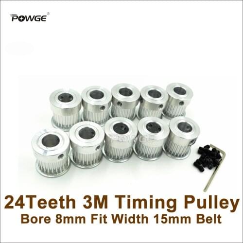 POWGE 10pcs 24Teeth 3M Timing Pulley Bore 8mm Fit Width 15mm HTD 3M Timing Belt 24T 24 Teeth HTD 3M Pulley CNC Engraving Machine