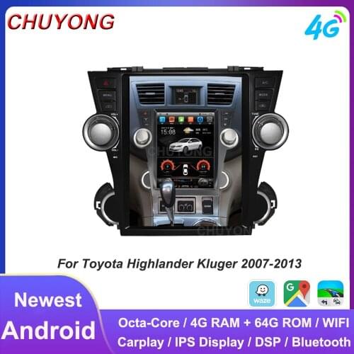 12.1 Inch Tesla Style Screen Carplay Android Car Radio Stereo Receiver For Toyota Highlander Kluger 2007-2013 GPS Audio Unit