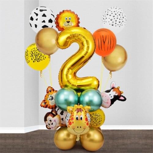 17pcs Animal World Animal Balloons Number Balloon Cartoon Animals Theme Baby First Birthday Party Decoration Kids Baby Shower