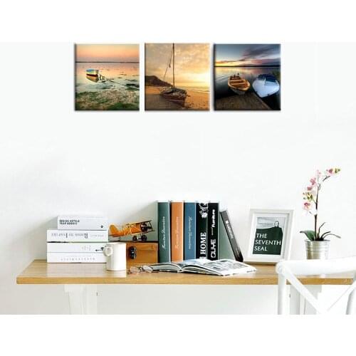 3 Pcs Sunset Sea Boats Canvas Painting Wall Art Pictures for Living Room Home Decor for bedroom Decorative Picture
