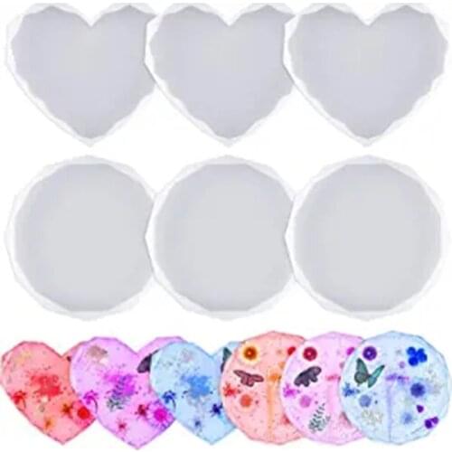 4/6 Pcs Heart Round Coaster Silicone Molds Epoxy Resin Cup Mats Moulds