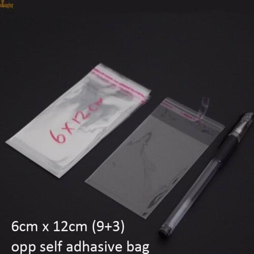 500pcs/lot Clear Resealable BOPP/Poly/ Cellophane Bag 6x12cm(9+3) Transparent OPP gift Plastic packaging bags Self Adhesive Seal