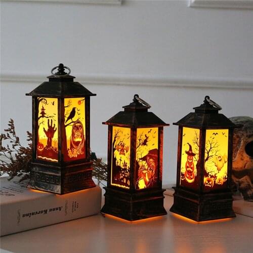 Acrylic Halloween LED Night Light Decoration Ornaments Simulation Flame Lantern Ghost Hand Skeleton Witch Castle Flame Light