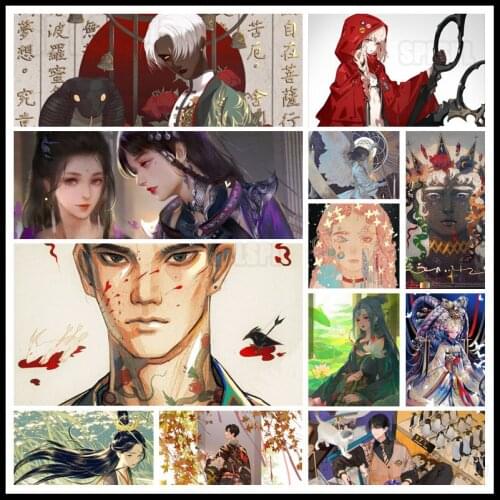 Diamond Painting Cartoon Hand-Painted Character Illustration Miao Jiang Woman In Purple Clothes Queen of Japan Porch Decor Mural