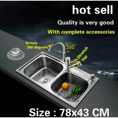 Free shipping 304 stainless steel double groove kitchen sink wiredrawing xiancai basins 78x43 CM