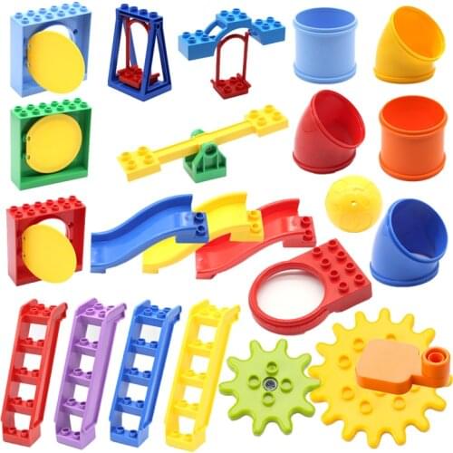 Big Particle Blocks Duploed Amusement Park Pipeline Playground Slide Ladder Swing Seesaw Big Building Blocks Toys For Kid Gift