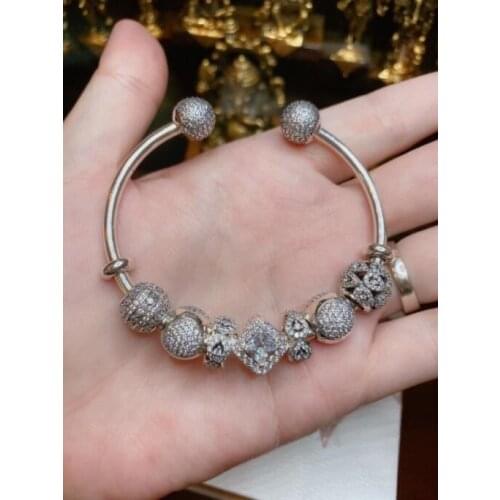 925 Sterling Silver Bracelet Moments Sliding Clasp Adjust Pan Bracelet Bangle Fit Women Bead Charm Diy Europe Jewelry