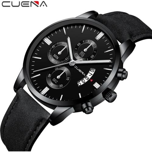 Relojes hombre New CUENA Mens Watches Top Brand Luxury Quartz Gold Watch Men Casual Leather Military Waterproof Sport Wristwatch