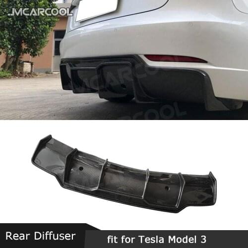 For Tesla Model 3 2018 2019 2020 Dry Carbon Fiber Rear Lip Diffuser Carbon / FRP Bumper Protector Fins Shark Style Plate