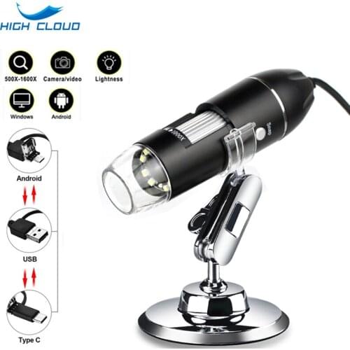 Adjustable 1600X 3 in 1 USB Digital Microscope Type-C Electronic Microscope Camera For Solding 8 LED Zoom Magnifier Endoscope