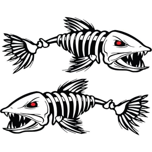 Dawasaru 2X Skull Fishing Car Sticker Decoration Waterproof Decal Laptop Suitcase Truck Motorcycle Auto Accessories PVC,15cm*8cm