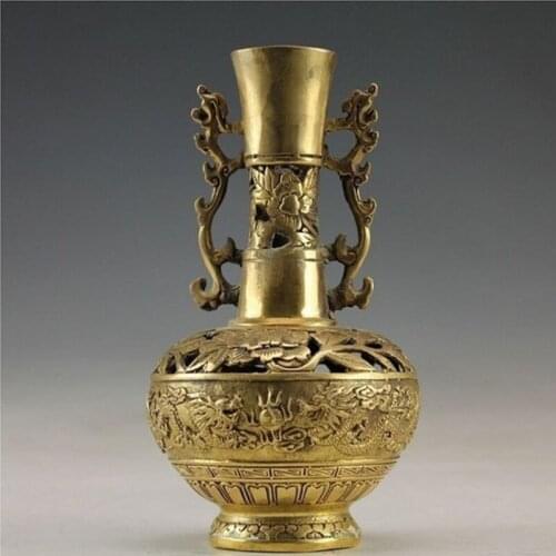 Home christmas decoration China Vintage Handwork Brass Dragon Ornamentation Vase metal crafts
