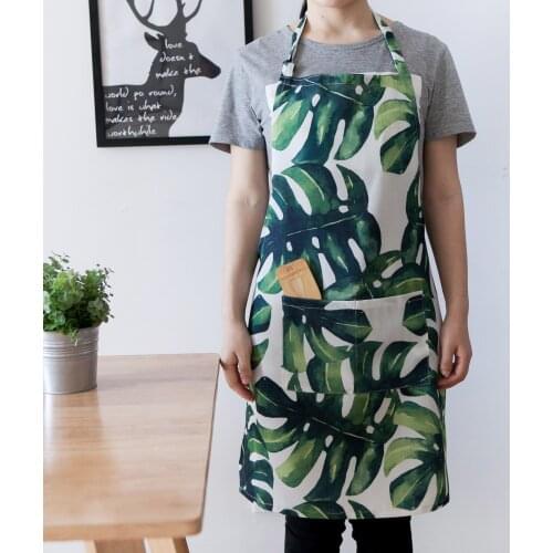 Nordic Style Apron Tropical plants Printing Waterproof Brief Adult Apron with Big Pocket Kitchen Baking Cooking Aprons
