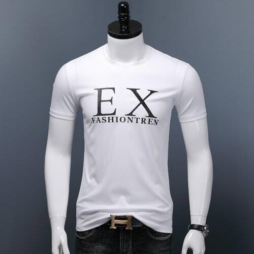 2021 Summer Mens Short Sleeve T Shirt White O-Neck Letter Print Tshirt Fashion Mercerized Cotton Slim Fit Tee