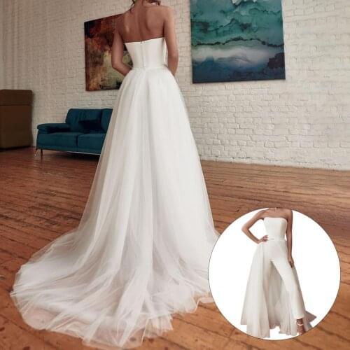 2021A-Line Backless Tulle Jumpsuit Straight Slim Jumpsuit Female Tulle Strapless Jumpsuit Party Strapless Detachable Train Tulle