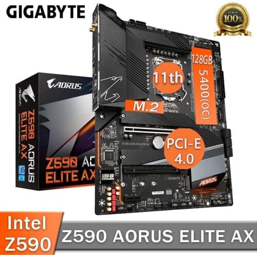 LGA 1200 Gigabyte Z590 AORUS ELITE AX Motherboard DDR4 128GB PCI-E 4.0 M.2 CrossFire Desktop Intel Z590 Placa-Mãe 1200 ATX New