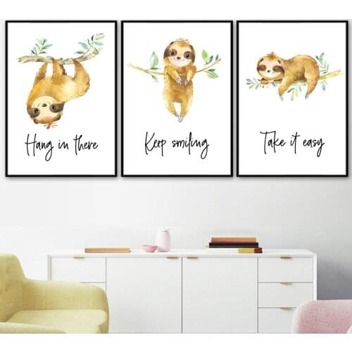 Cute Sloth Tree Nursery Wall Art Canvas Painting Cartoon Animal Nordic Posters And Prints Wall Pictures Girl Boy Kids Room Decor