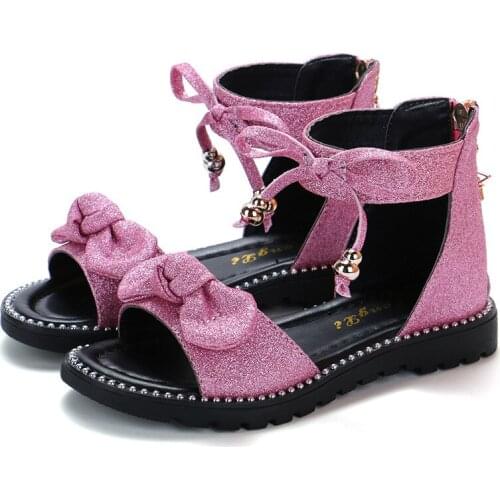 Fashion Bow Kids Girls Summer Shoe 2020 New Leather Sandals Girl Beach Sandals For Child Princess Rome Shoe 4 5 6 7 8 9 10 11 12