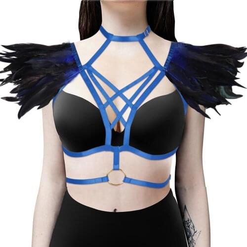 Harness Fashion Bdsm Womens Underwear Natural Feather Goth Belts Harness Bra Sexy Lingerie Body Stockings Garter Gothic Clothes