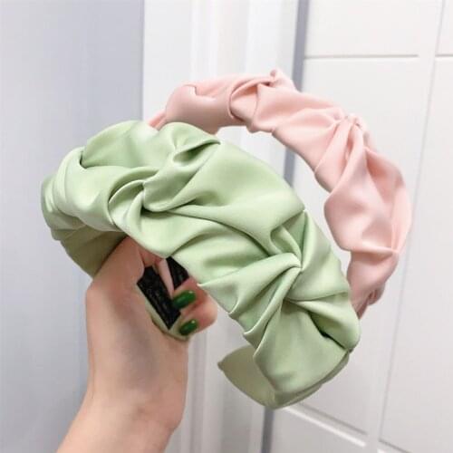 Fashion hair accessories wrinkled headband women candy solid color wide-brim knotted face wash hairband headbands girl hair band