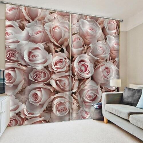Beautiful Photo Fashion Customized 3D Curtains pink rose curtains 3D Window Curtains For Living Room Bedroom