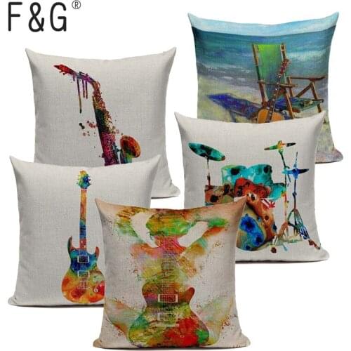 Music Series Note Printed High Qulity Cotton Linen Decorative Black White Cushion Cover Pillow Case Car Seat 45*45cm Pillowcase