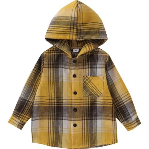 2021 New Toddler Kids Baby Boys Hooded Plaid Shirt Classical Shirt Hooded Jacket Spring Fall Winter Clothes Kids Clothing