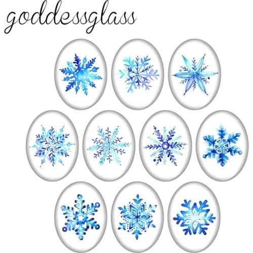 New Snowflake Winter Christmas 10pcs mixed 13x18mm/18x25mm/30x40mm Oval photo glass cabochon demo flat back Making findings