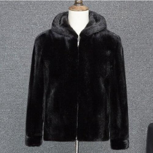 Autumn faux mink fur leather jacket mens winter black thick warm fur leather coat men loose jackets jaqueta de couro hooded B117