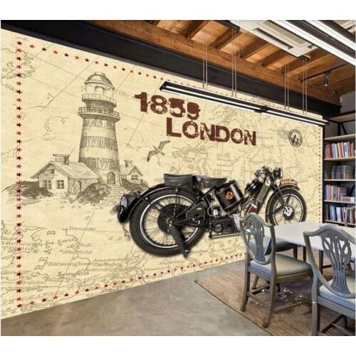 Custom photo wallpaper for walls 3 d murals wallpapers Antique motorcycle vintage background wall painting