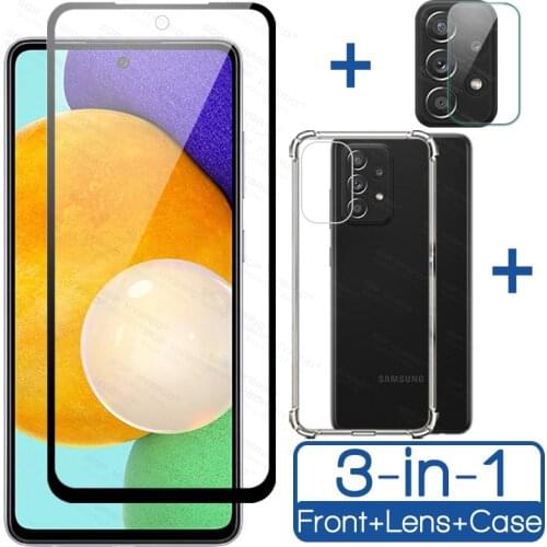 Transparent Clear TPU Silicone Case For Samsung Galaxy a52 a72 a32 a42 a12 a02 a02s 5G 4G Camera Tempered Glass Film Shield 3in1