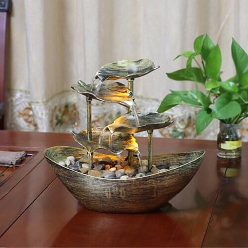 Relaxation Indoor Waterfall Fountain Tabletop Water Fountain LED Light USB Operated for Home Office Room Desktop Decoration