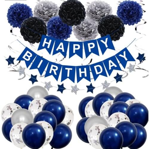 Happy Birthday Men Night Blue Decoration Balloon Party Set with Banner Foil Fringe Curtains Backdrop Navy Blue Baby Shower