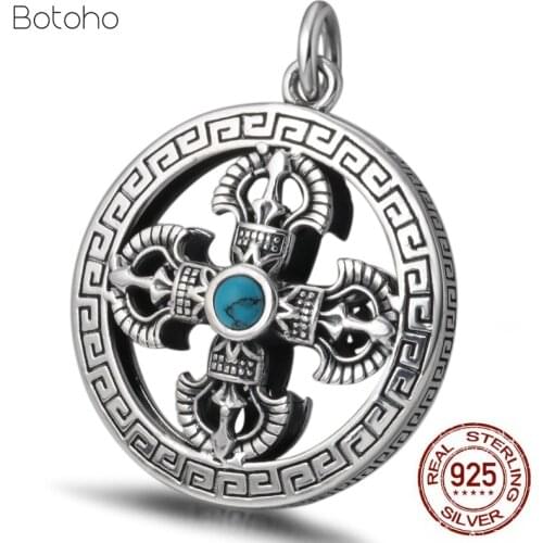 990 sterling silver color buddhism vajra pestle Retro pendant necklace jewelry antique craft Buddhist ritual Vajra evil Pendant