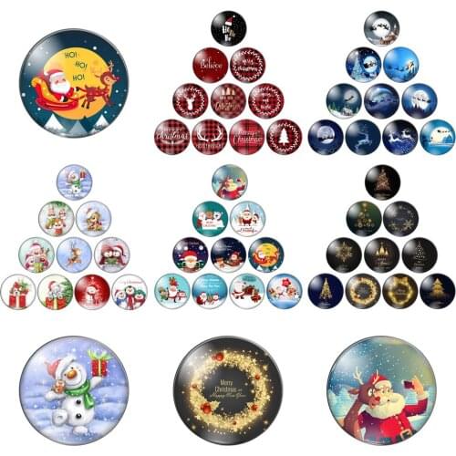 New Merry Christmas Snowman Claus Round Photo Glass Cabochon Demo Flat Back Making Findings Handmade DIY Accessories